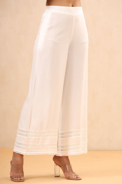 White Rayon Solid Straight Palazzo