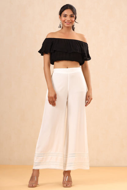 White Rayon Solid Straight Palazzo