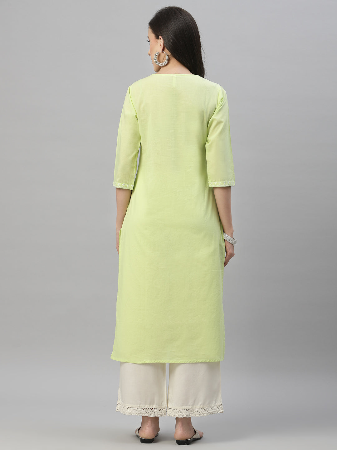 Pista Green Cambric Festive Embroidered Straight Kurta
