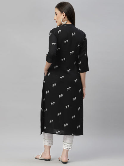 Black Rayon Festive Printed A-Line Kurta