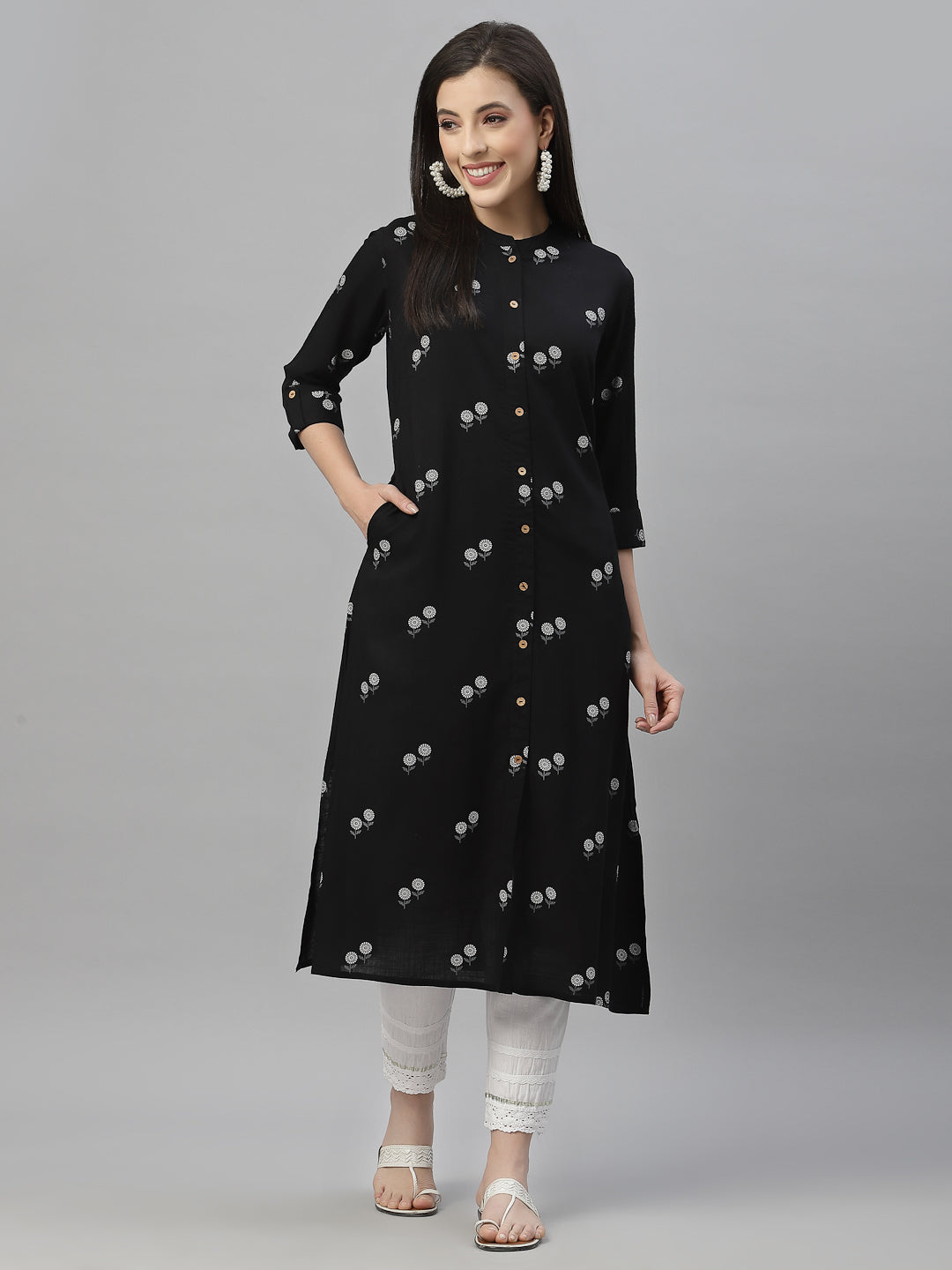 Black Rayon Festive Printed A-Line Kurta