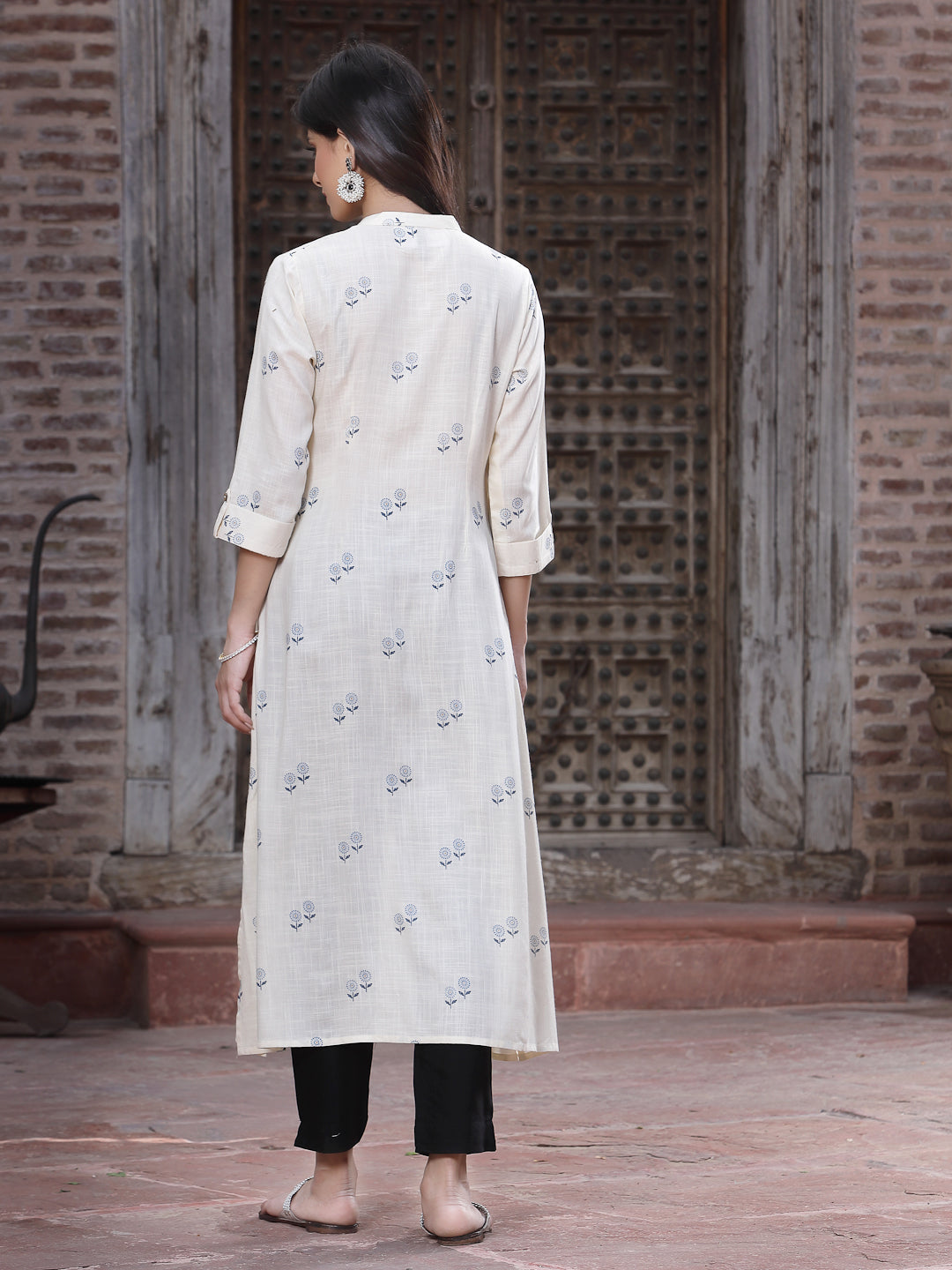Off - White Rayon Printed A-Line Kurta
