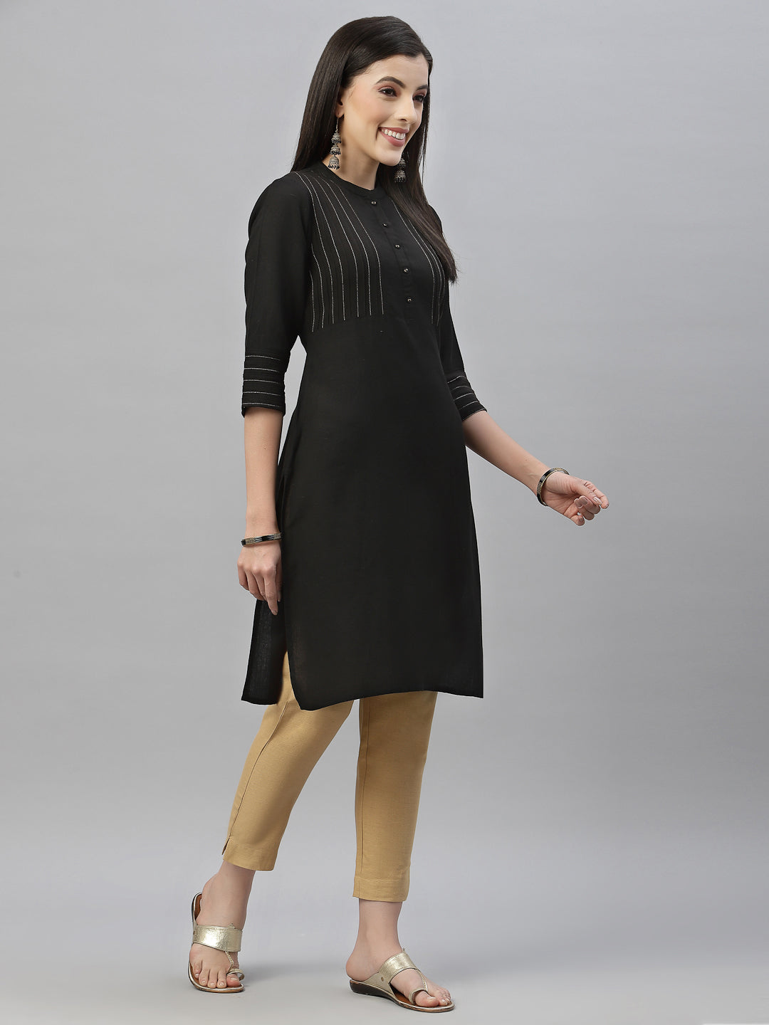 Black Rayon Festive Solid Straight Kurta