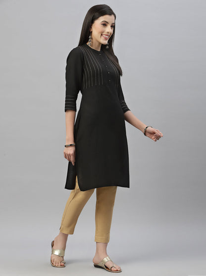 Black Rayon Festive Solid Straight Kurta