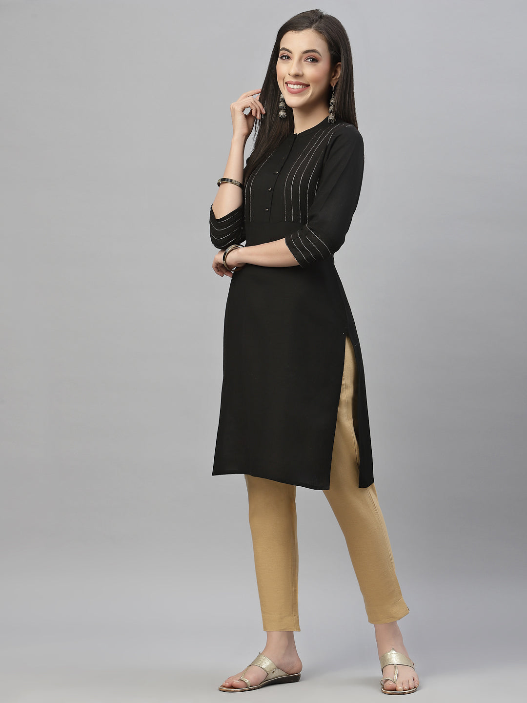 Black Rayon Festive Solid Straight Kurta