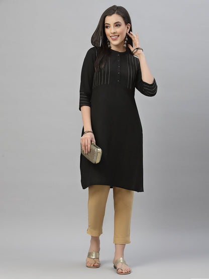 Black Rayon Festive Solid Straight Kurta