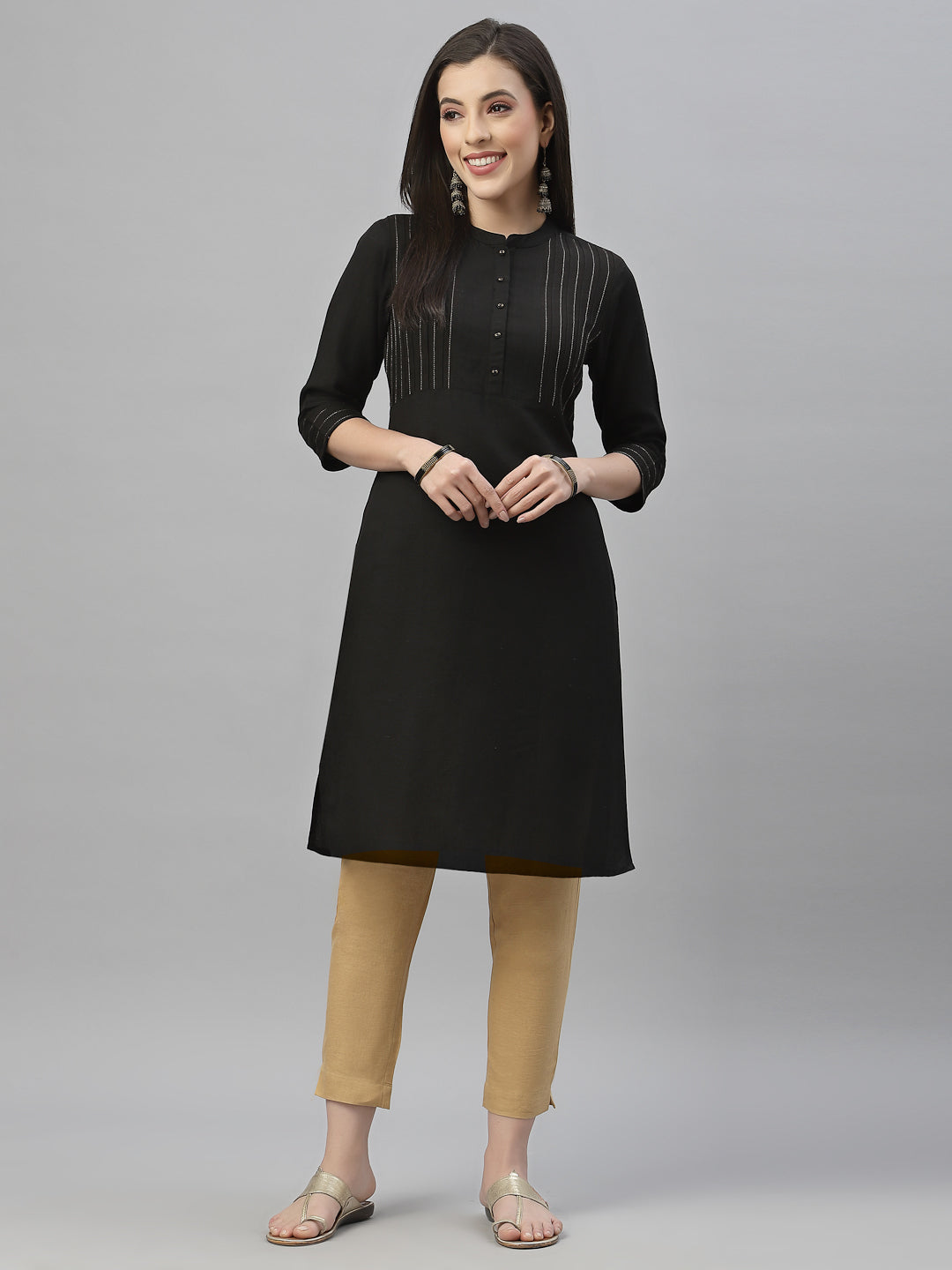 Black Rayon Festive Solid Straight Kurta