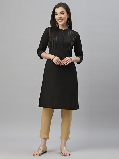 Black Rayon Festive Solid Straight Kurta