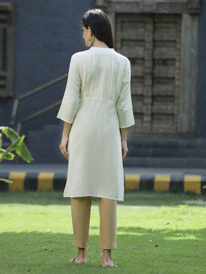 Ivory Rayon Festive Solid Straight Kurta