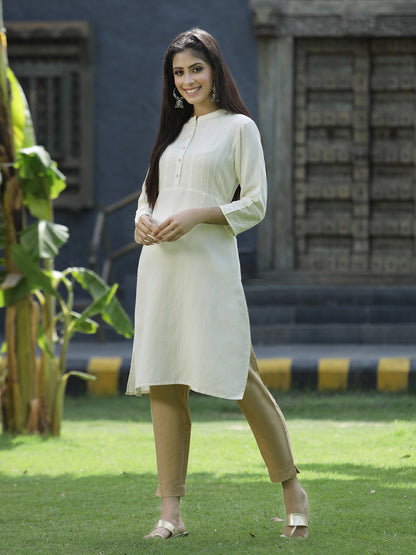Ivory Rayon Festive Solid Straight Kurta
