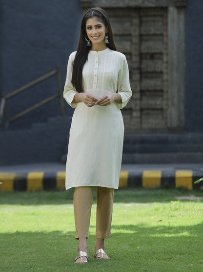 Ivory Rayon Festive Solid Straight Kurta