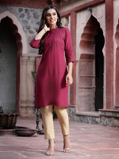 Wine Rayon Solid Straight Kurta