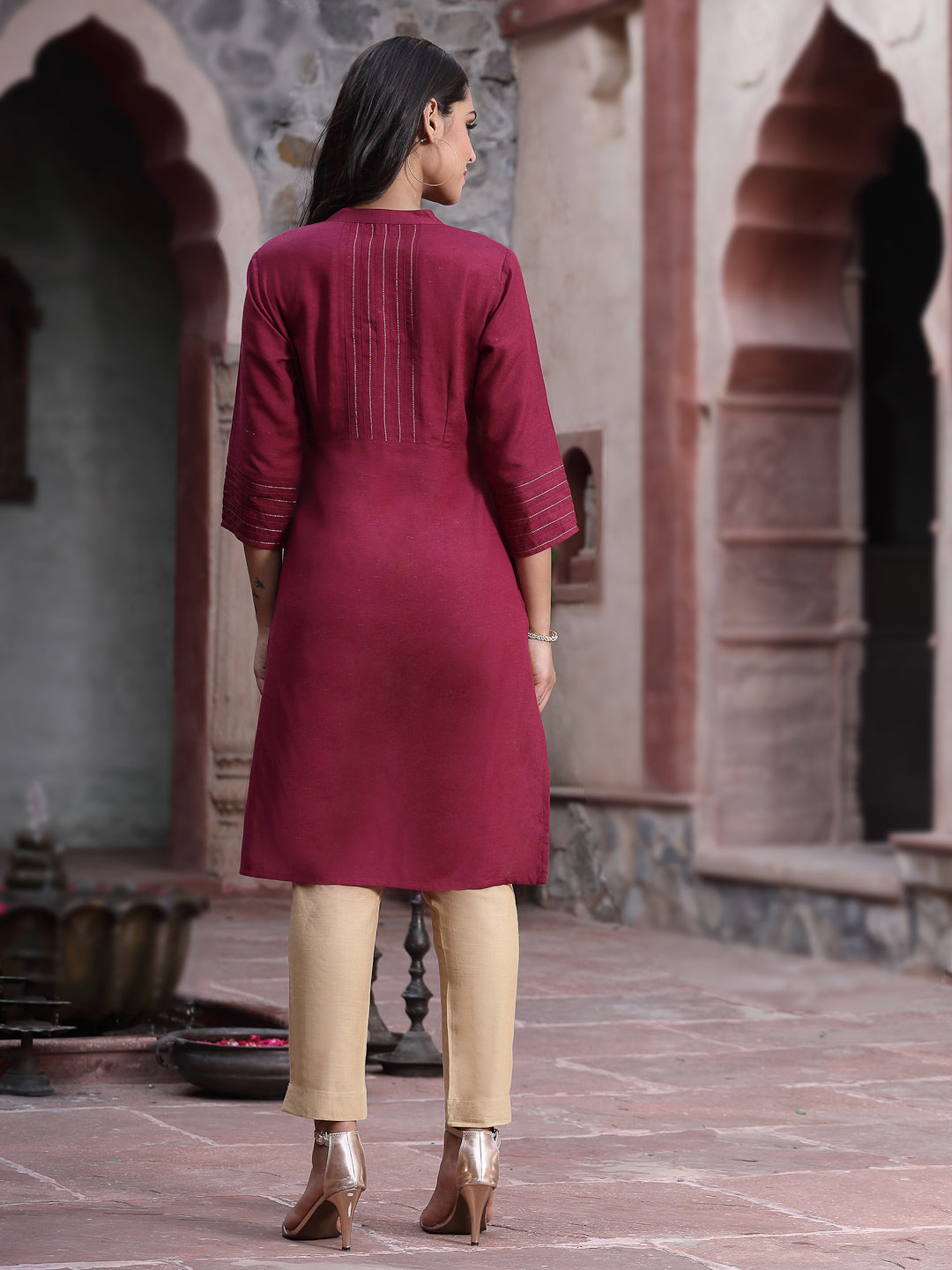 Wine Rayon Solid Straight Kurta