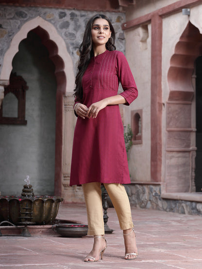 Wine Rayon Solid Straight Kurta