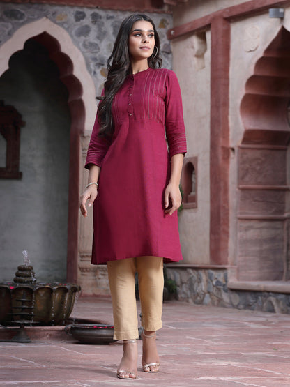 Wine Rayon Solid Straight Kurta