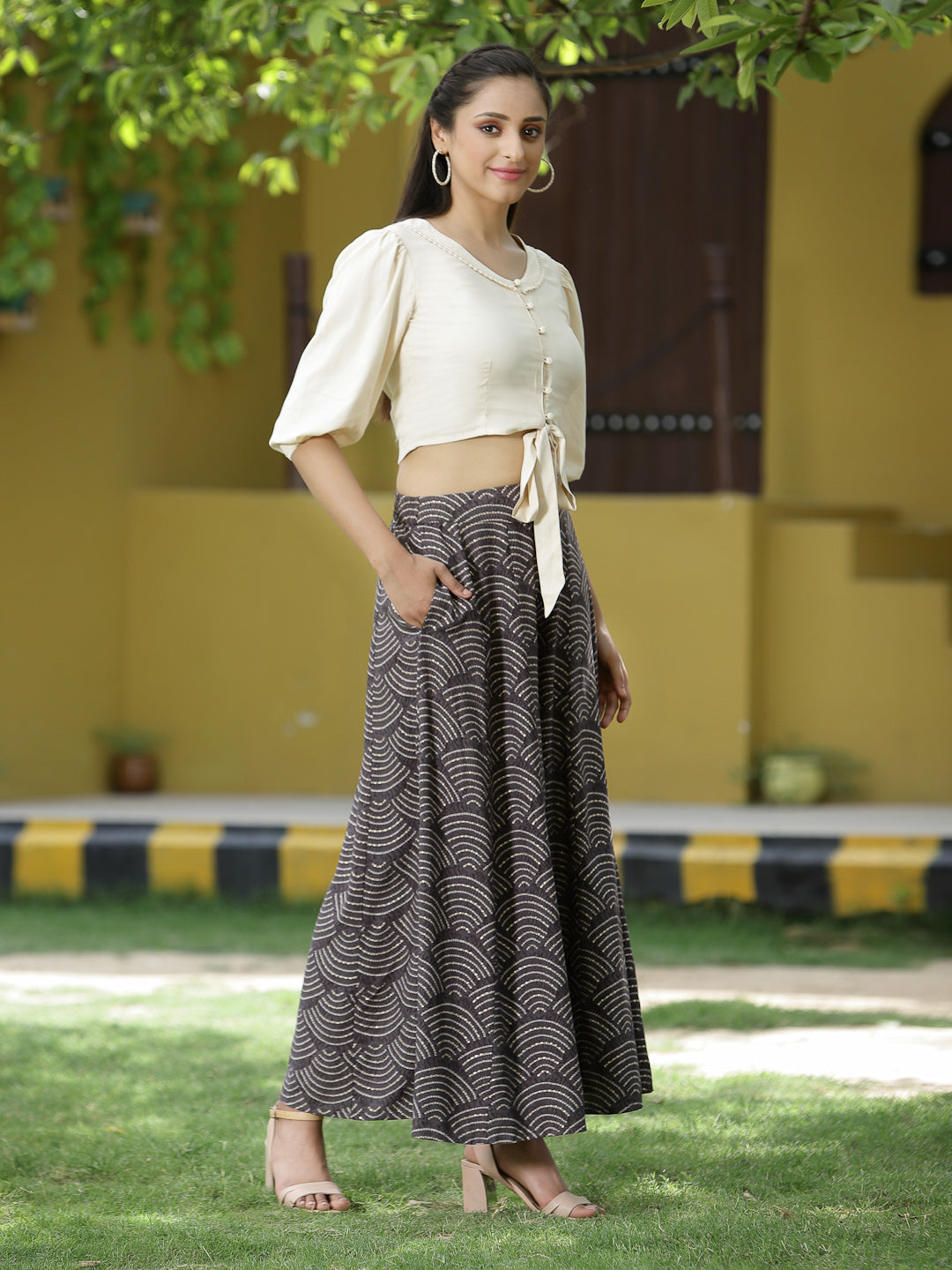 Off - White Rayon Festive Solid Straight Top