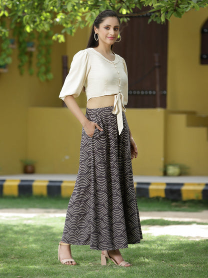 Off - White Rayon Festive Solid Straight Top