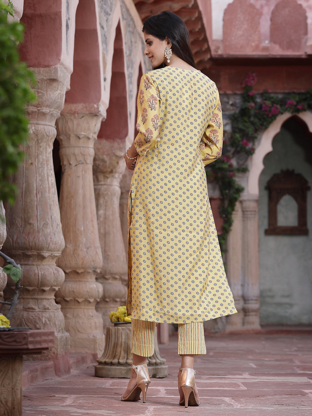 Mustard Muslin Embroidered Straight Kurta Sets