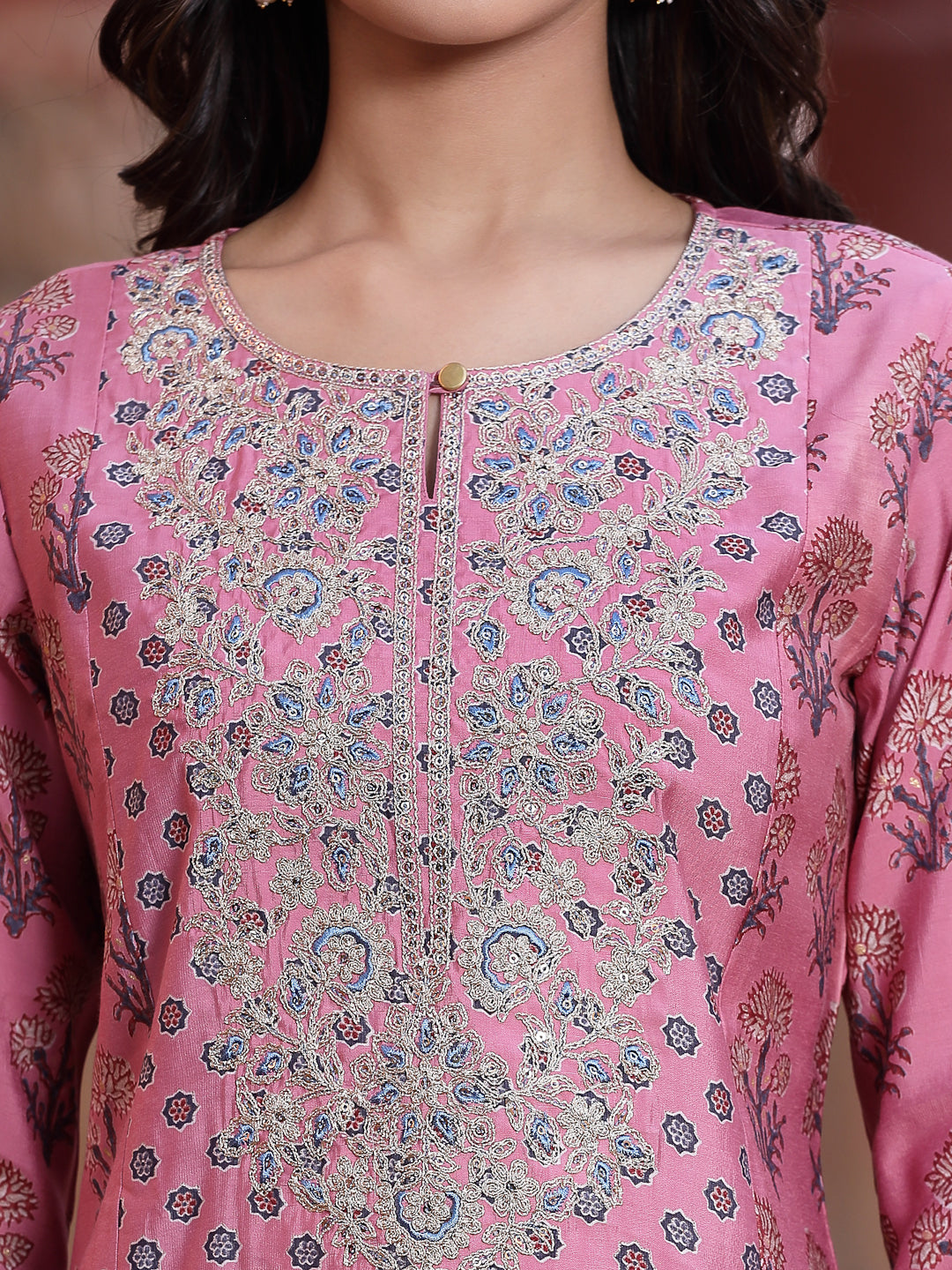 Pink Muslin Embroidered Straight Kurta Sets
