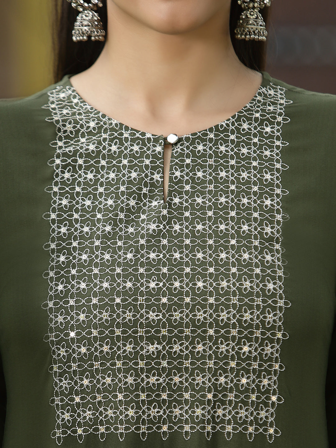 Green Rayon Festive Embroidered Straight Kurta