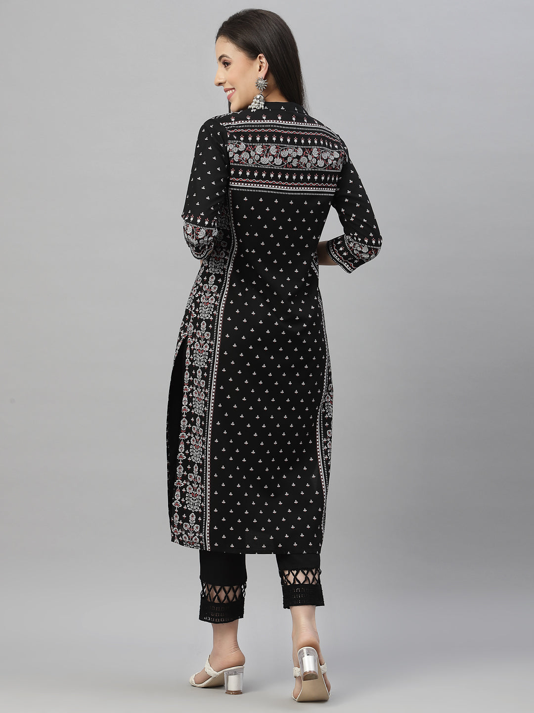 Black Rayon Festive Placement Print Straight Kurta