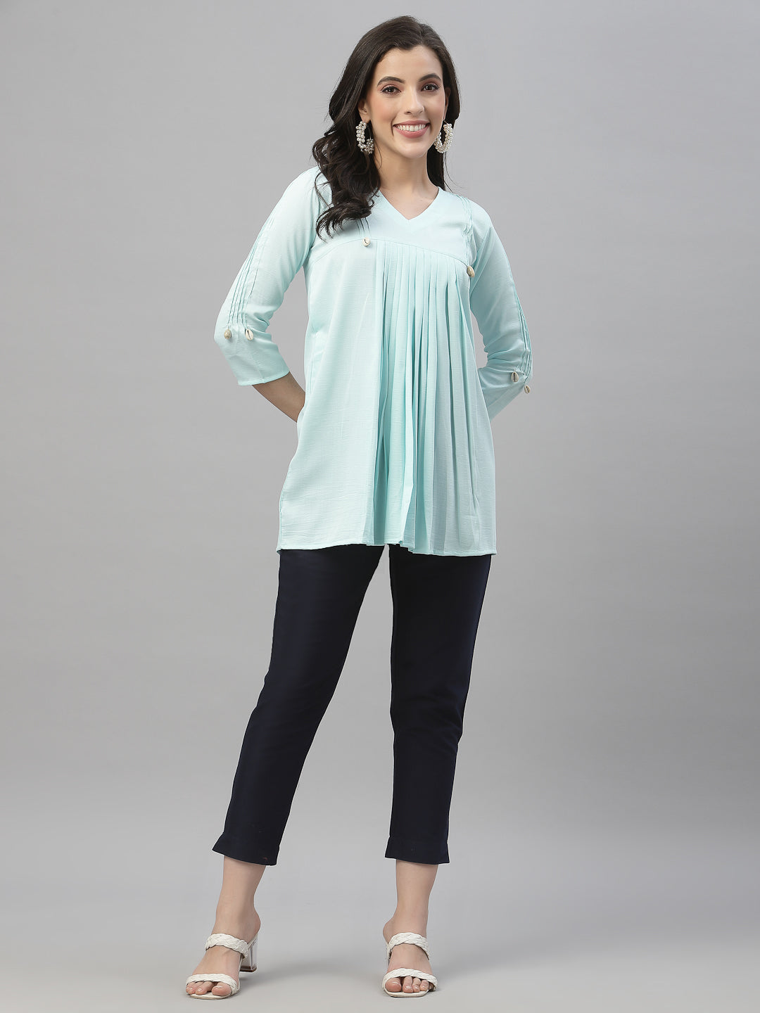 Navy Cotton Flex Festive Solid Straight Pant/Slim Pant