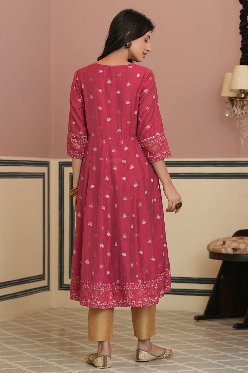 Fuchsia Rayon Festive Handwork Sequence Anarkali Kurta