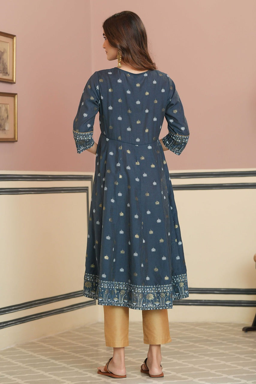 Teal Rayon Festive Handwork Sequence Anarkali Kurta