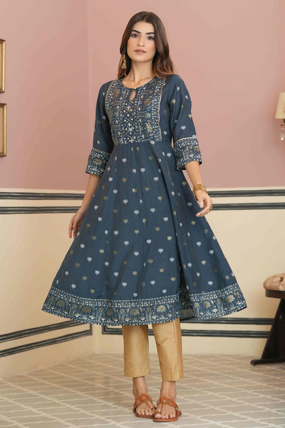 Teal Rayon Festive Handwork Sequence Anarkali Kurta