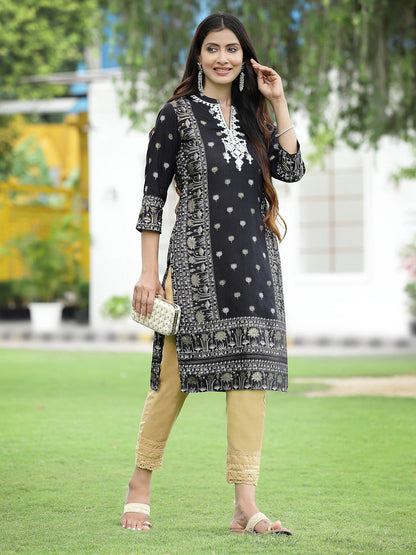 Black Rayon Festive Embroidered Straight Kurta