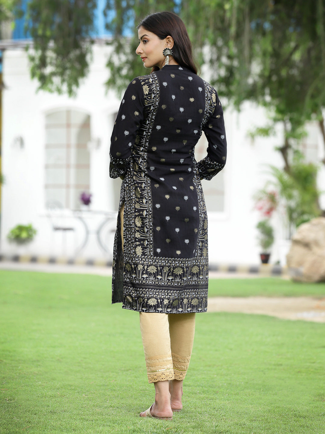 Black Rayon Festive Embroidered Straight Kurta