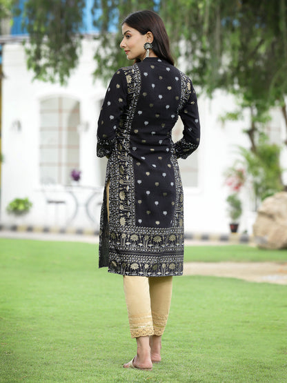 Black Rayon Festive Embroidered Straight Kurta