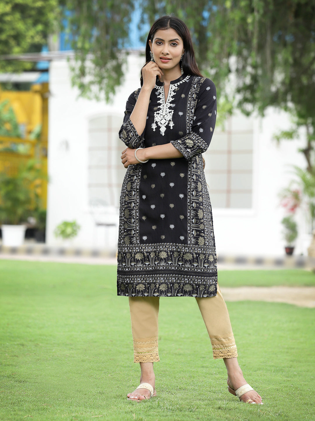 Black Rayon Festive Embroidered Straight Kurta