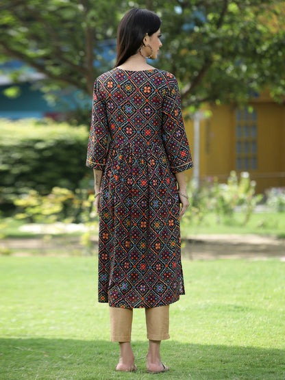 Black Rayon Festive Printed Flared Kurta