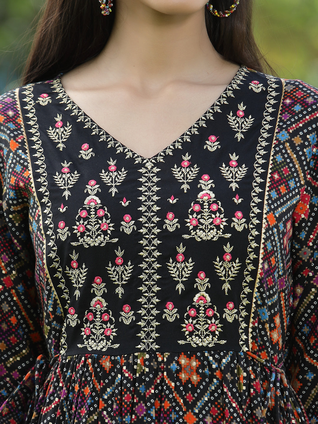 Black Rayon Festive Printed Flared Kurta