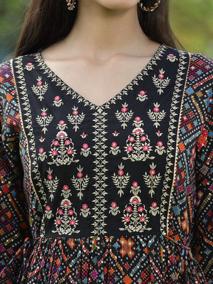 Black Rayon Festive Printed Flared Kurta
