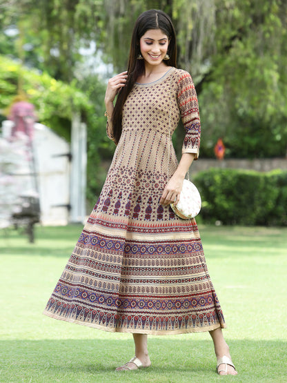 Brown Multi Georgette Festive Printed Flared Anarkali Kurta