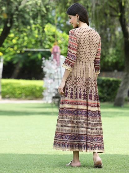 Brown Multi Georgette Festive Printed Flared Anarkali Kurta