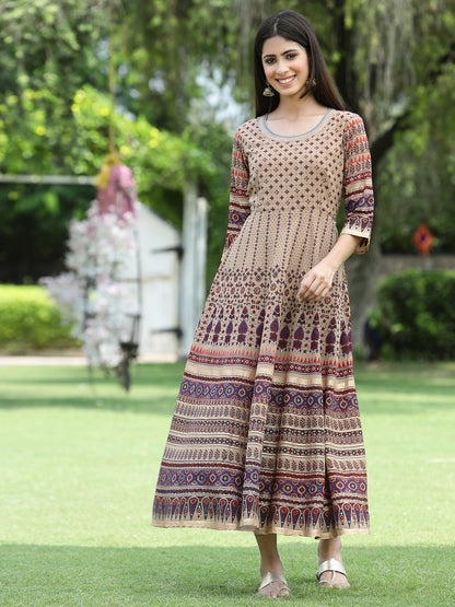 Brown Multi Georgette Festive Printed Flared Anarkali Kurta