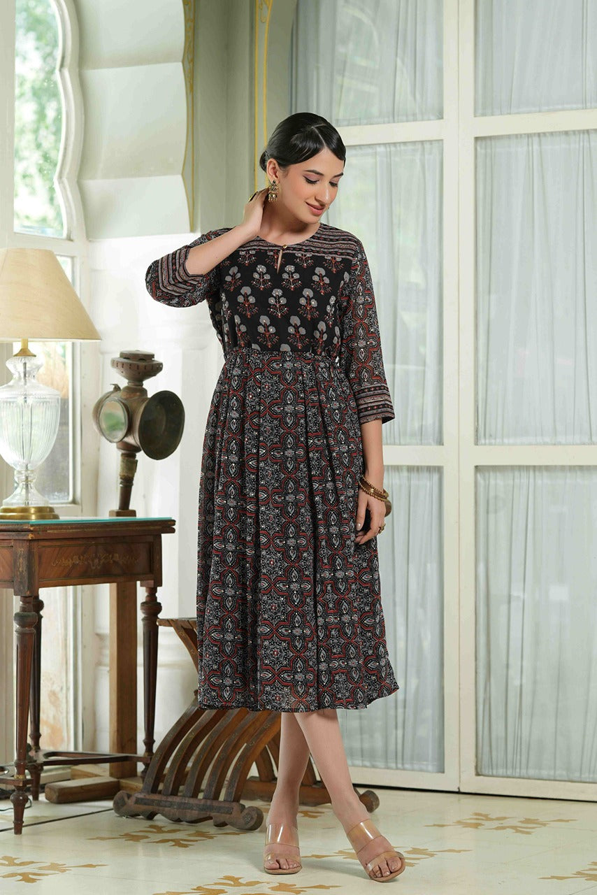 Black Georgette Festive Printed Anarkali Flared Anarkali Kurta