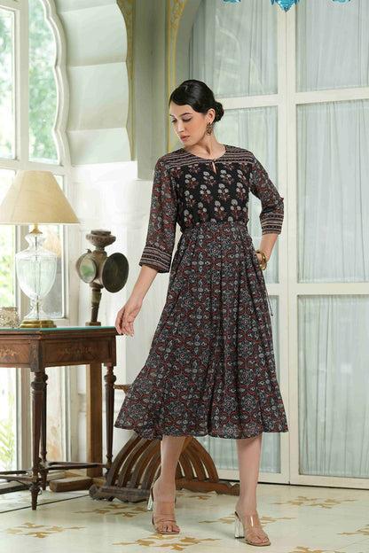 Black Georgette Festive Printed Anarkali Flared Anarkali Kurta