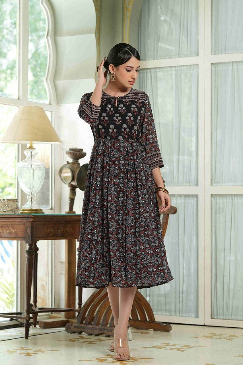 Black Georgette Festive Printed Anarkali Flared Anarkali Kurta