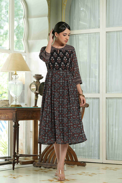 Black Georgette Festive Printed Anarkali Flared Anarkali Kurta