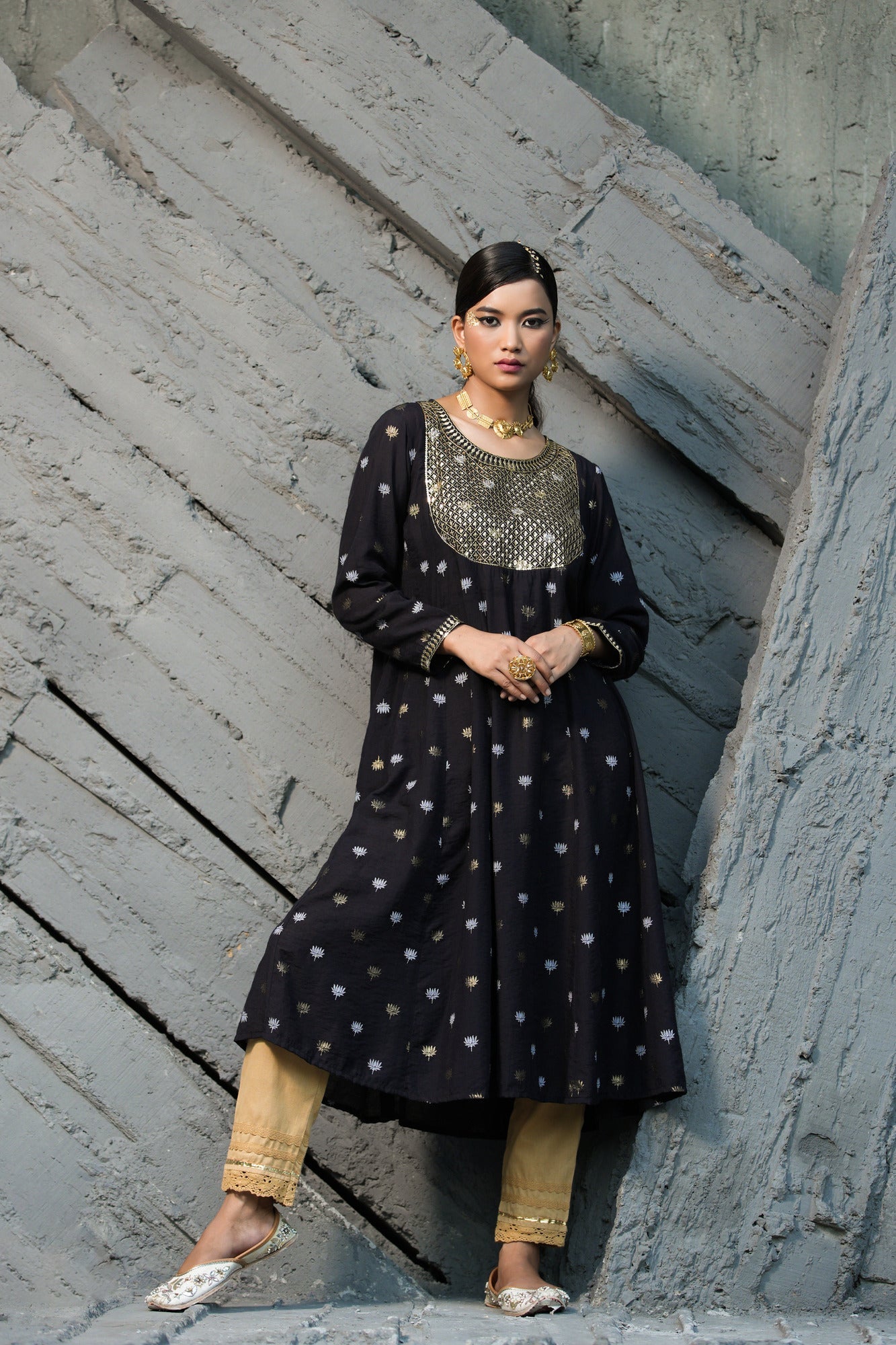 Black Rayon Festive Foil Printed Anarkali Flared Anarkali Kurta