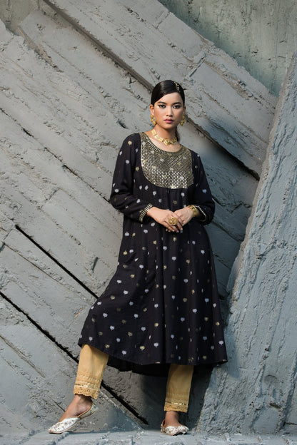 Black Rayon Festive Foil Printed Anarkali Flared Anarkali Kurta