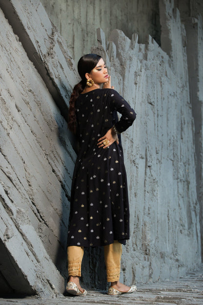 Black Rayon Festive Foil Printed Anarkali Flared Anarkali Kurta