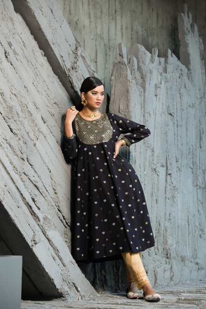 Black Rayon Festive Foil Printed Anarkali Flared Anarkali Kurta