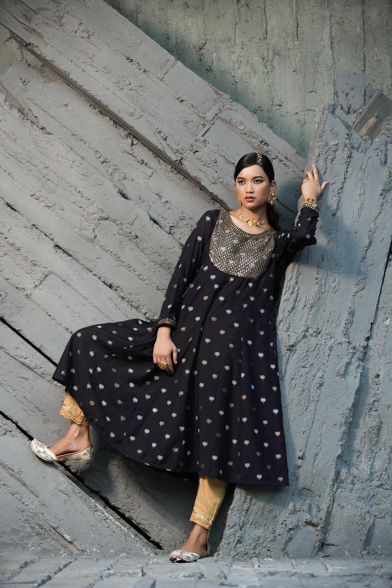 Black Rayon Festive Foil Printed Anarkali Flared Anarkali Kurta