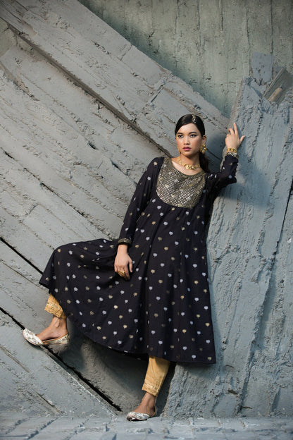 Black Rayon Festive Foil Printed Anarkali Flared Anarkali Kurta