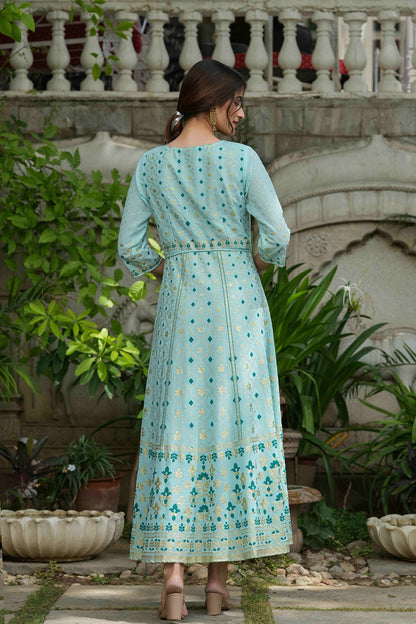 Sky Blue Georgette Festive Printed Flared Maxi